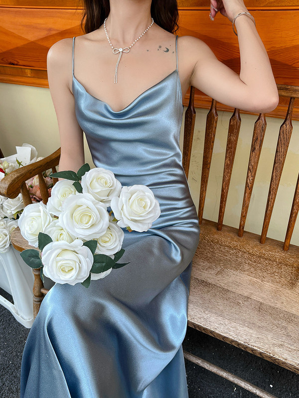 High-End Silk Dopamine Camisole Dress for Women, Summer Inner Wear, Mid-Length Satin Acetate Design, Slim-Fit Long Dress High-End Silk Dopamine Camisole Dress for Women, Summer Inner Wear, Mid-Length Satin Acetate Design, Slim-Fit Long Dress