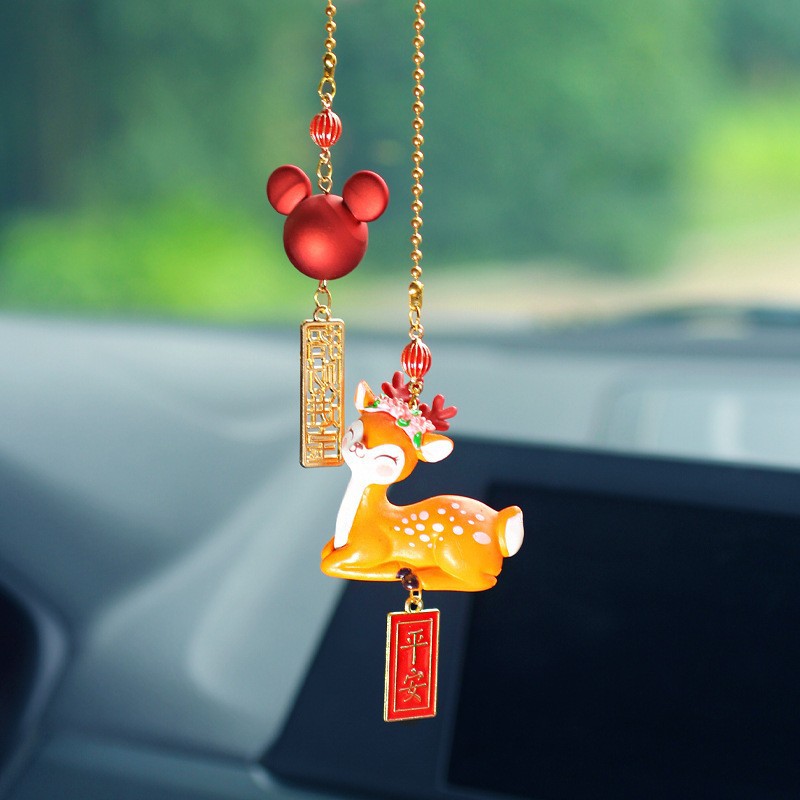Colgante de coche de conejito de dibujos animados lindo Colgante de coche creativo suministros de coche todo el camino colgante de espejo retrovisor seguro