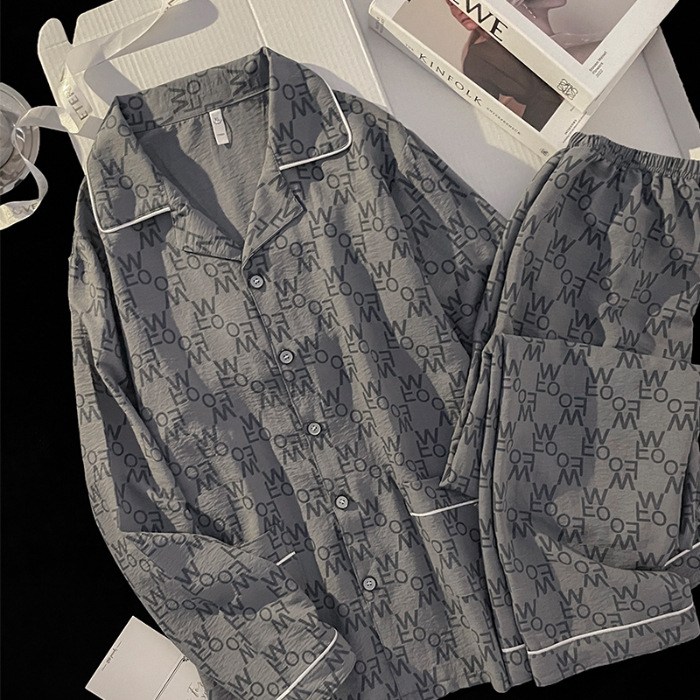 Pijama de hombre primavera y otoño delgada nube de algodón de manga larga pantalones largos para niños verano día ropa de casa 2024 nuevo conjunto