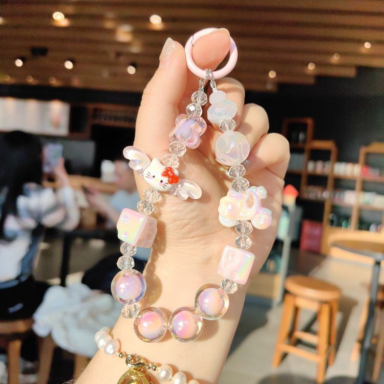 Nuevo colgante de cadena de teléfonos móviles de dibujos animados palomitas de maíz colgante de llavero creativo colgante de bolsas de perlas pintadas a mano