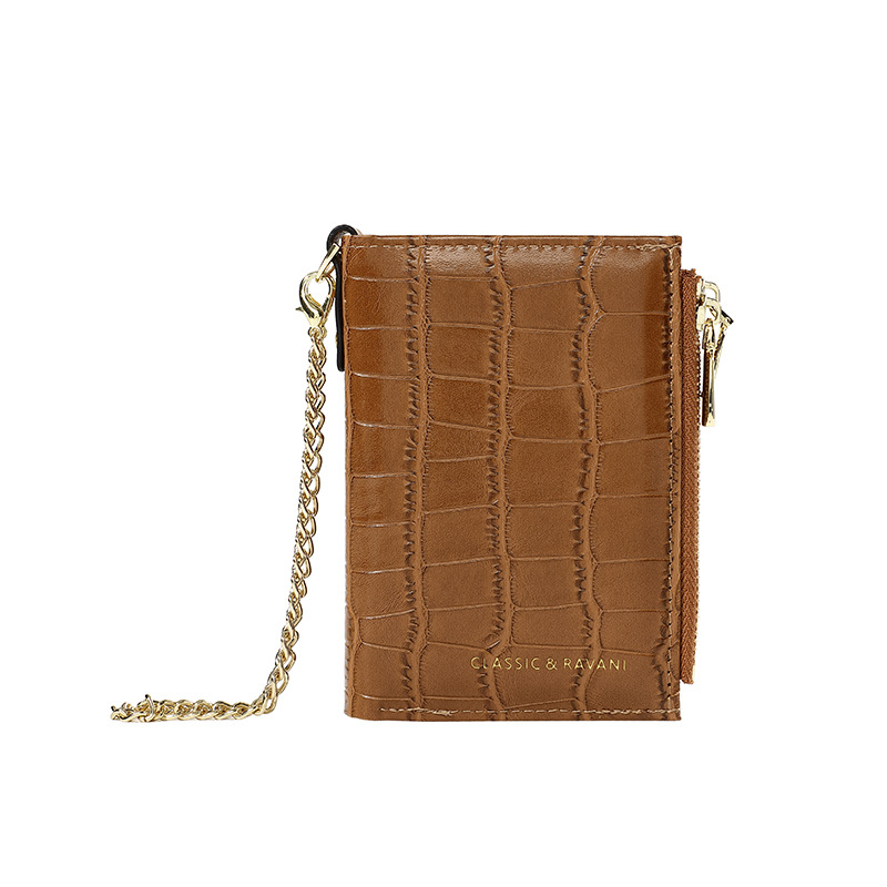 Nueva billetera de mujer corta cadena de cocodrilo bolso de tarjetas 2024 mujeres de alto nivel sentido cruzado cremallera fuente de bolso de cambio