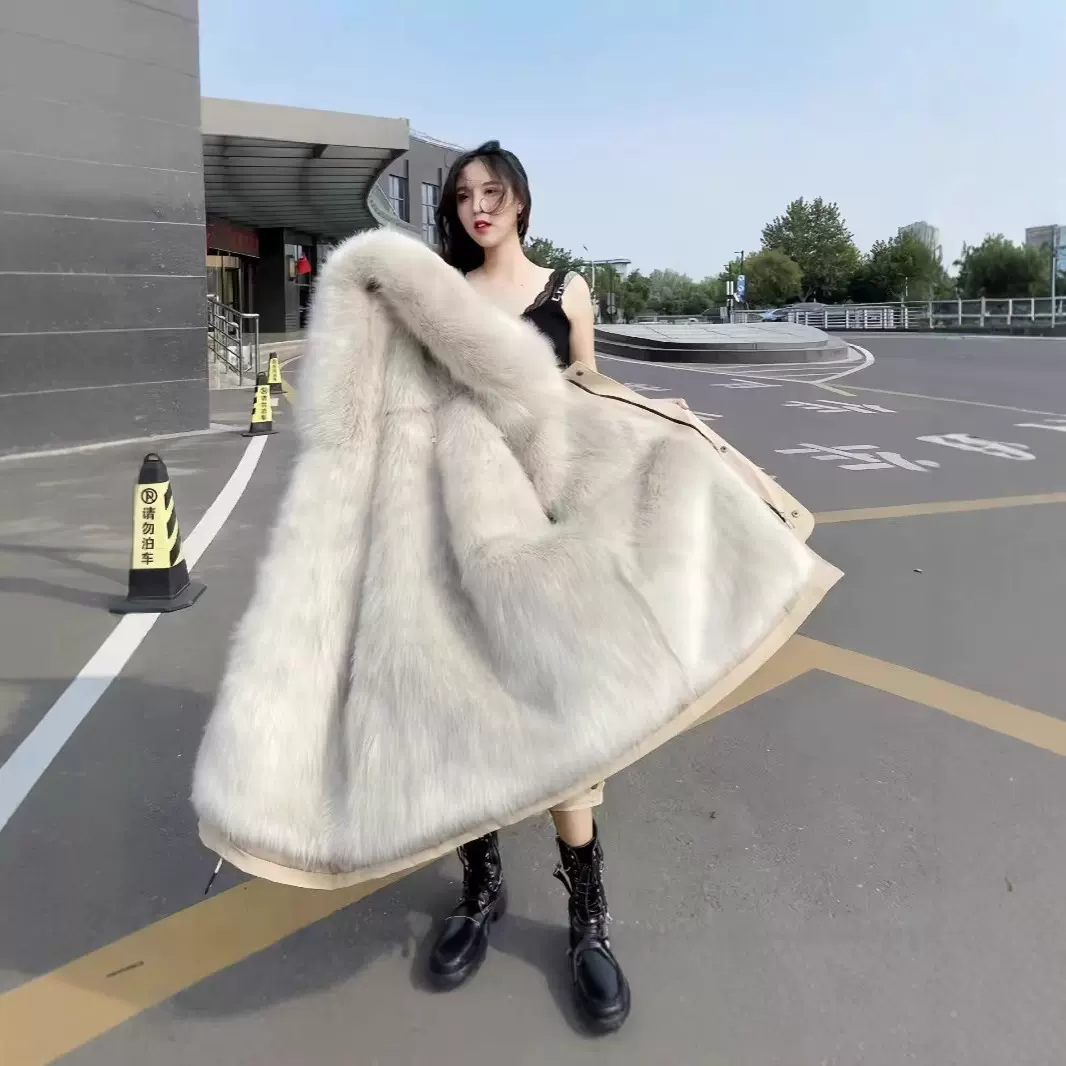 海宁皮草女装2024新款冬季狐狸毛领内胆可拆卸皮毛一体外套派克服