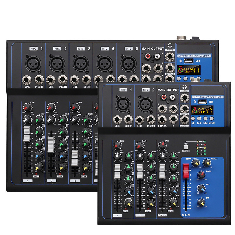 Cross-border small 4-way 7-way mixer with ring cow live broadcast home stage with USB Bluetooth DJmixer mixer Cross-border small 4-way 7-way mixer with ring cow live broadcast home stage with USB Bluetooth DJmixer mixer