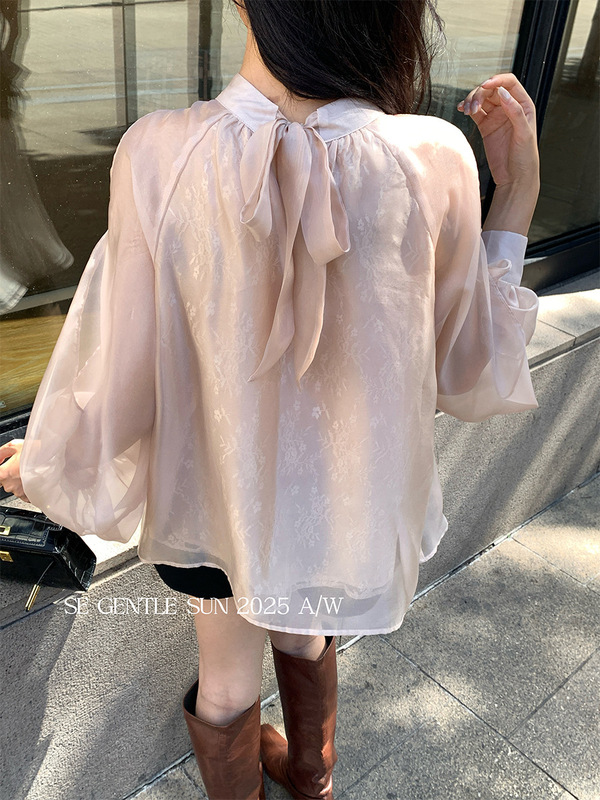 Xiuxixi 2025 秋白ラベル韓国版多用途レースレースシフォン長袖シャツ女性のトップ 89490|undefined