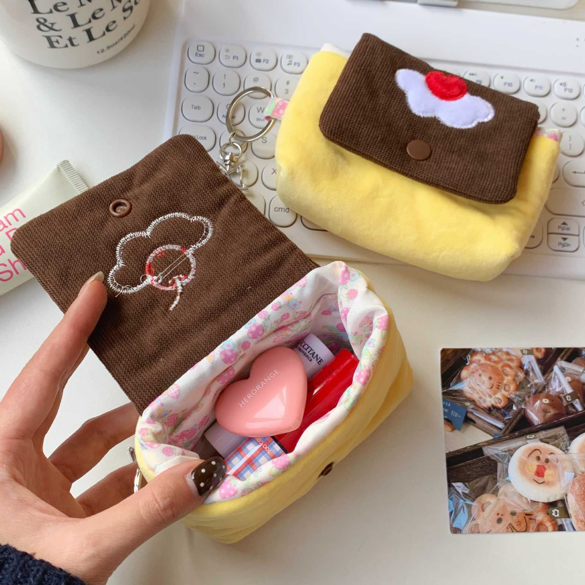 Cute Cherry Pudding Coin Purse Cartoon Mini Plush Portable Small Wallet Multifunctional Storage Card Holder Earphone Bag_maomaolike.com