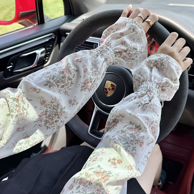 Manga de hielo Manga de soplo de gasa dulce suelta y transpirable Nuevo estilo floral de verano con falda Manga de protección solar