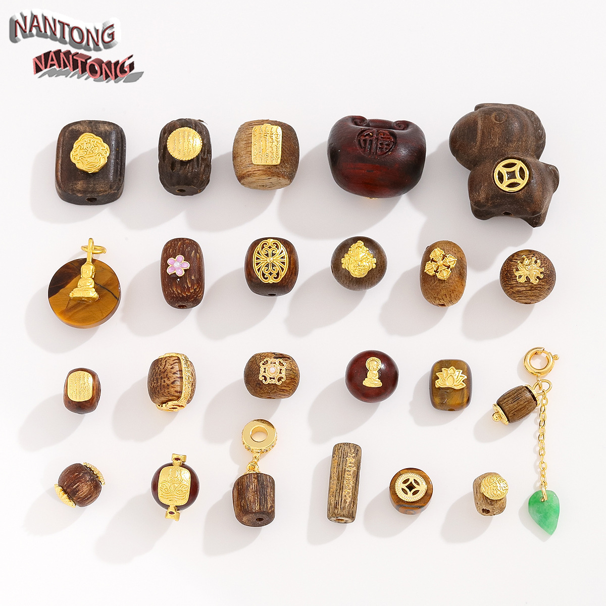 天然沉香配件贴金属散珠配珠 文玩手串隔珠桶珠吊坠配饰饰品材料