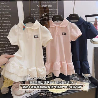 儿童夏装公主风女童短袖连衣裙女孩韩版甜美可爱风女夏季翻领裙子