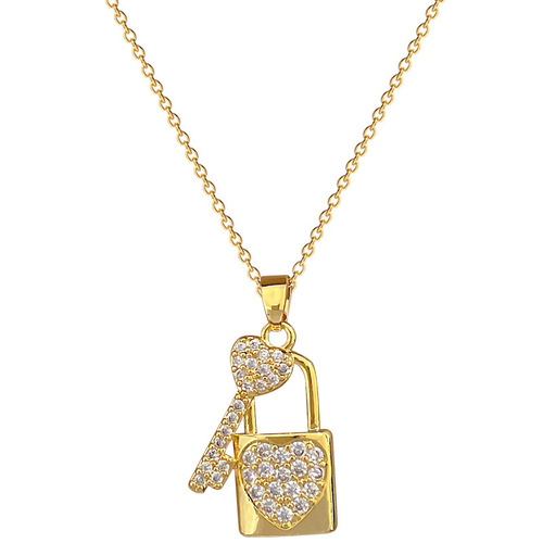 [Titanium Steel] Key Heart Lock Luxury Elegant Glittering Full Diamond Necklace Women's Versatile Clavicle Chain Titanium Steel Chain