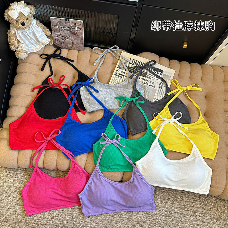 Halter Neck Camisole with Built-In Bra Pads, Can Be Worn as Outerwear or as an Inner Layer, Suitable for Girls, Can Be Worn as a Tank Top or Bandeau