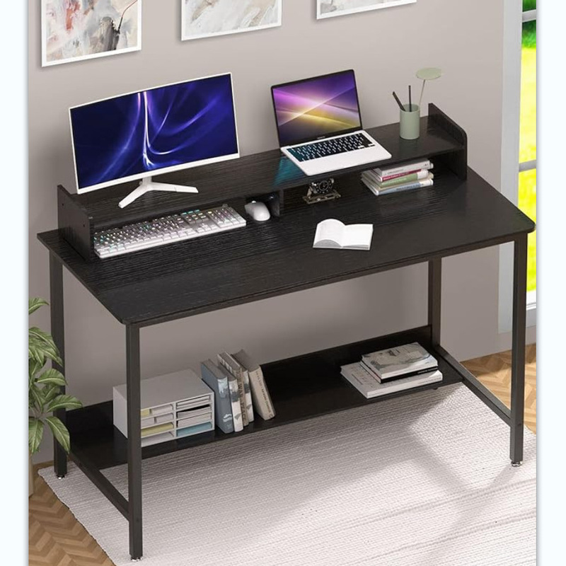 Casual Computer Desk with Shelves, 43inch Gaming Writing Table with Storage Space for Home Office