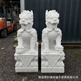 汉白玉麒麟摆件一对酒店庭院门口仿古麒麟摆件貔貅雕塑看门神兽