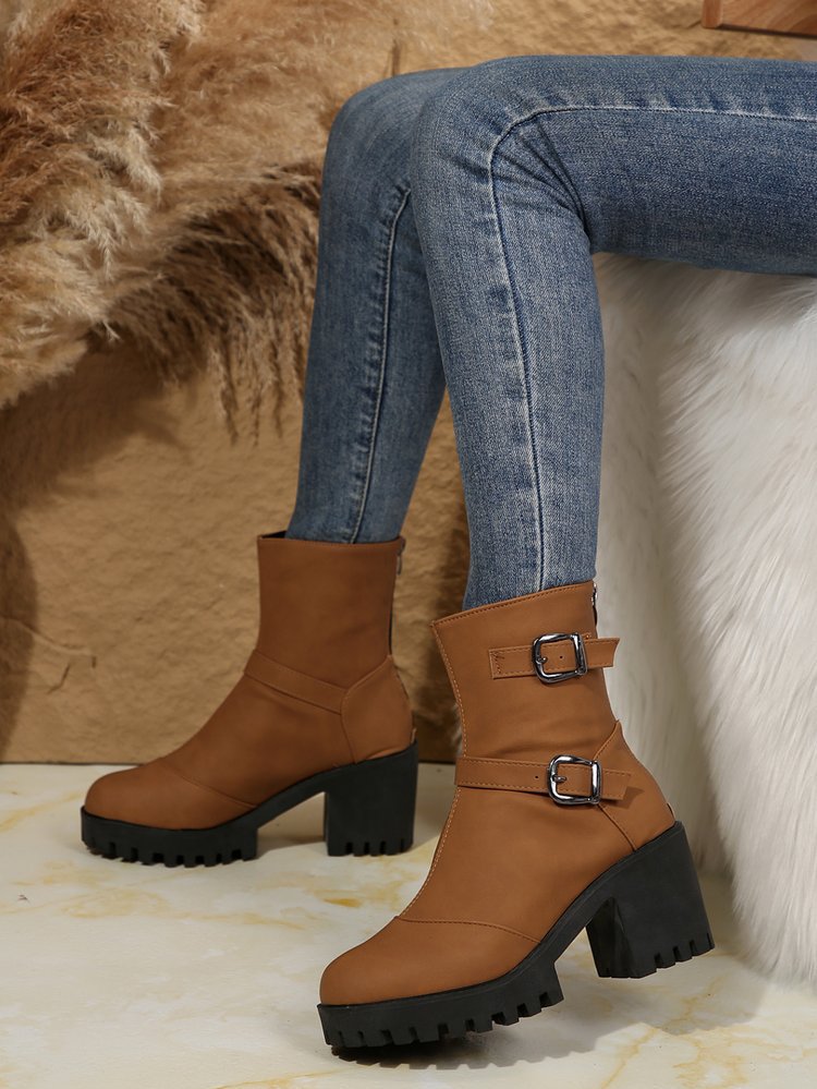 Big size thick heel boots women's autumn and winter fashion belt buckle explosive short boots cotton boots fashion boots_voghion.com