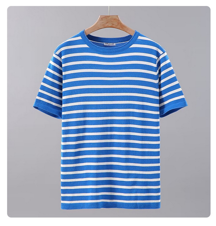 Spring/Summer American Cotton Knitted Half Sleeves Bottom Shirt for Men's Casual Stripe Short Sleeve T-shirt for Men's Trendy T-shirt_voghion.com