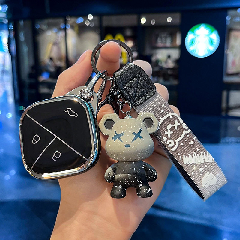 Wuling H 모델 - 접이식 3버튼 [싱글 쉘 블랙] + 그레이 폭력 곰 펜던트