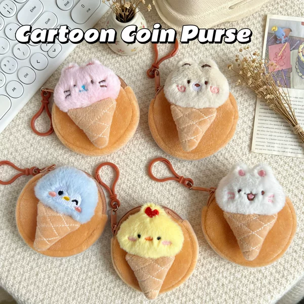Cartoon Animal Cone-Shaped Doll Coin Purse Cat Bear Mini Round Earphone Storage Bag Pendant Student Gift