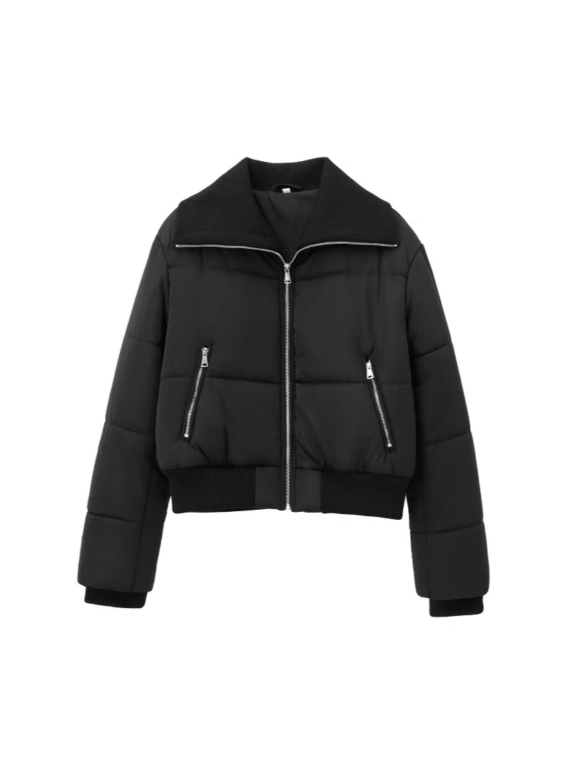 Foreign trade wholesale autumn new European and American style fashion thread lapel zipper padded warm cotton-padded jacket coat cross-border