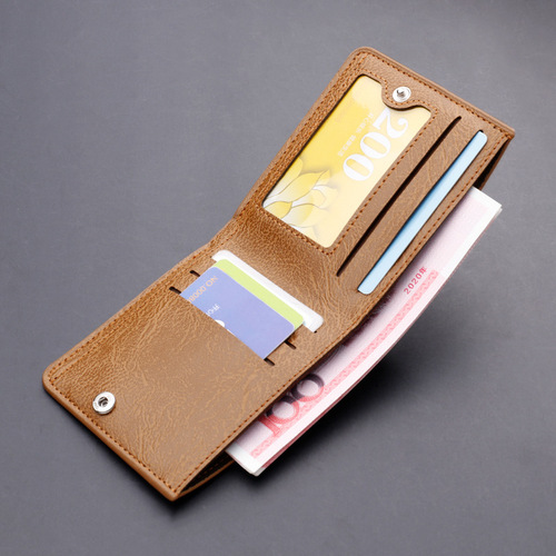 Button wallet short men's wallet wallet can hold driver's license leather wallet cross-border men's dollar clip for men
