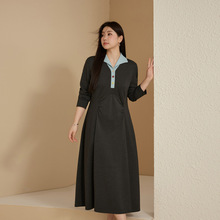 【个性撞色连衣裙】纤莉秀大码女装设计感翻领长裙胖mm2025秋新款