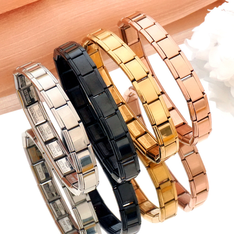 Cross-Border Stainless Steel Bracelet for Women, Electroplated Italian Module Titanium Steel Bracelet, Elastic Watch Strap Chain Hand Jewelry Cross-Border Stainless Steel Bracelet for Women, Electroplated Italian Module Titanium Steel Bracelet, Elastic Watch Strap Chain Hand Jewelry