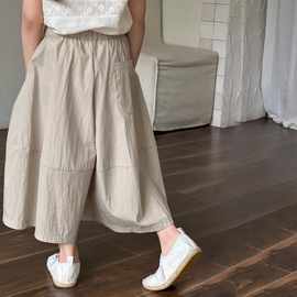 女童夏季裤子2025新款中大童阔腿裤宽松休闲裤儿童夏装薄款七分裤