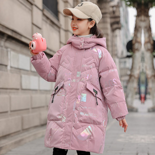 Abc Children's Thickened No-Wash down Jacket Girls Mid-Length 2024 New Style Medium and Large Children's Clothing Winter Jacket