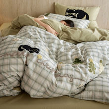 高端保暖磨毛100s长绒棉四件套全棉a类母婴级卡通绣花床单被套4件