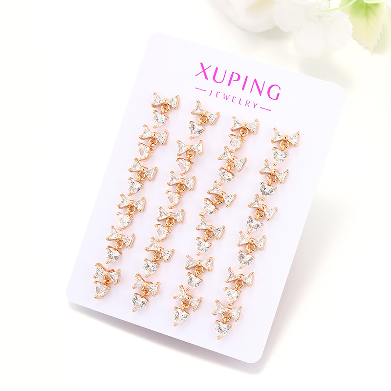 Xuping nueva moda amor bordilla arco pendientes incrustados zircon aleación de cobre elegante temperamento auriculares al por mayor