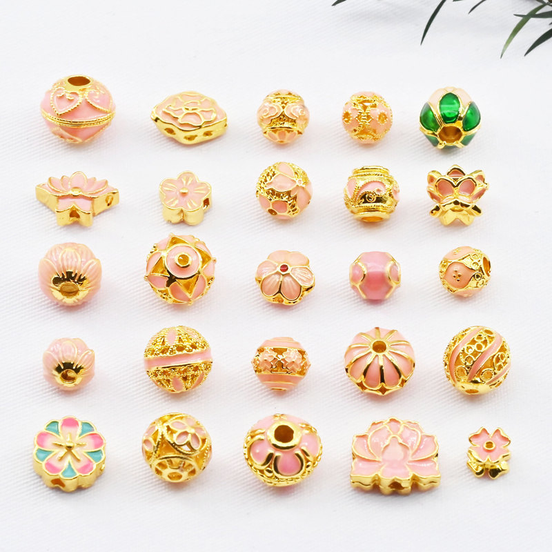 18K ゴールドフィルド カラー保持七宝焼きオイルドリップ銅金メッキスペーサービーズアクセサリー 8mm オイルドリップトランスファービーズエナメルカラーアクセサリー|undefined