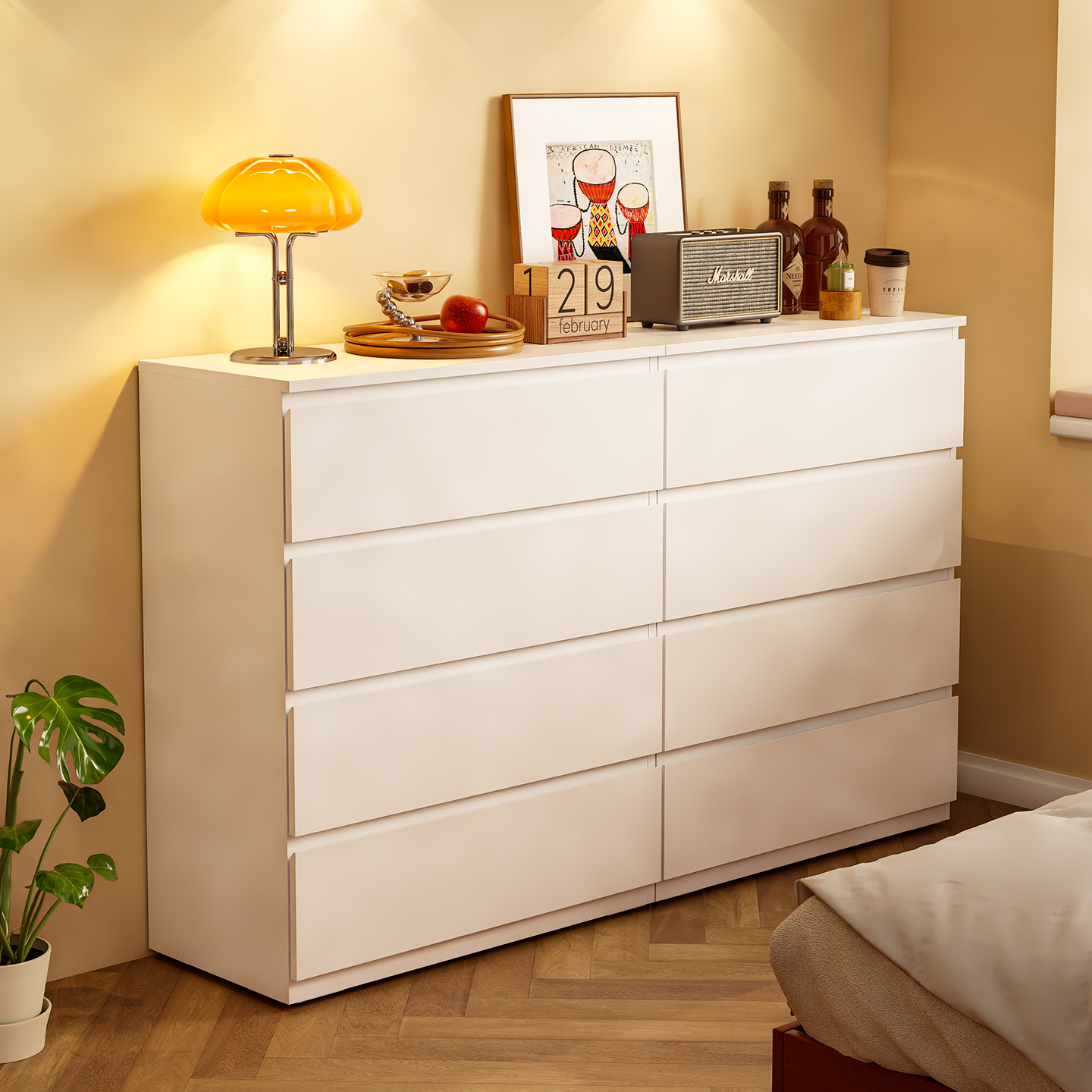 Entryway Storage Chest of Drawers, Large-Capacity Wall-Mounted Storage Cabinet for Living Room, Bedroom End-Of-Bed Drawer Cabinet, Cream-Style Storage Five-Drawer Chest