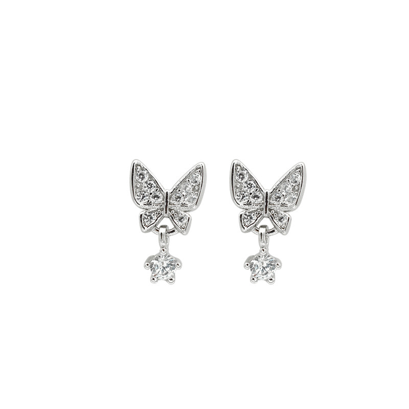 Niche Style Temperament Jewelry925 Sterling Silver Zircon Butterfly Earrings Personality High-end Earrings Simple Earrings For Women