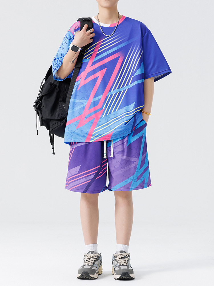 Camiseta adolescente de manga corta para hombre 2025 nueva camiseta suelta de verano pantalones cortos traje deportivo