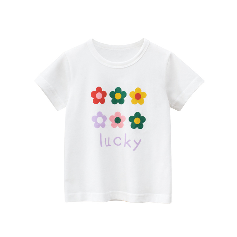 Children's clothing children's short sleeve T-shirt girls' summer clothing wholesale baby clothes 2022 flower print top one hair substitute