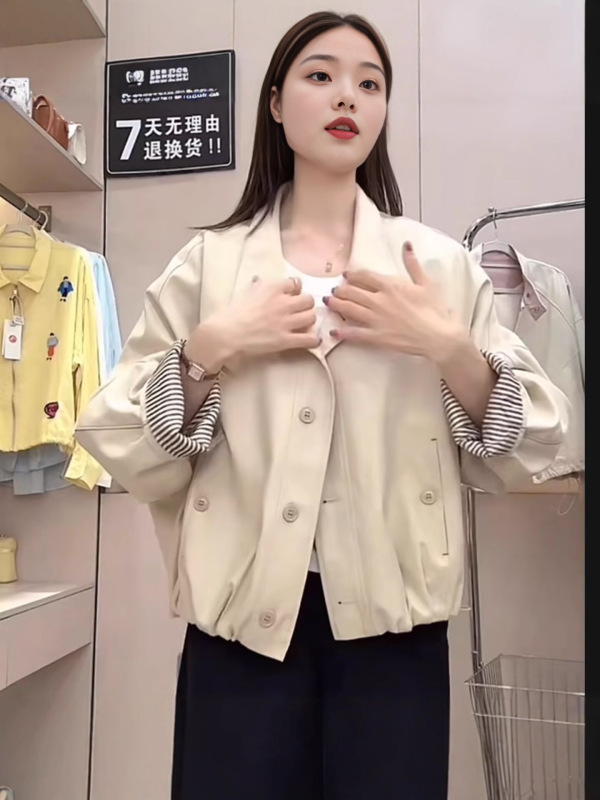 欧货英伦风立领夹克外套女2025新款宽松休闲内里条纹短款风衣上衣|undefined