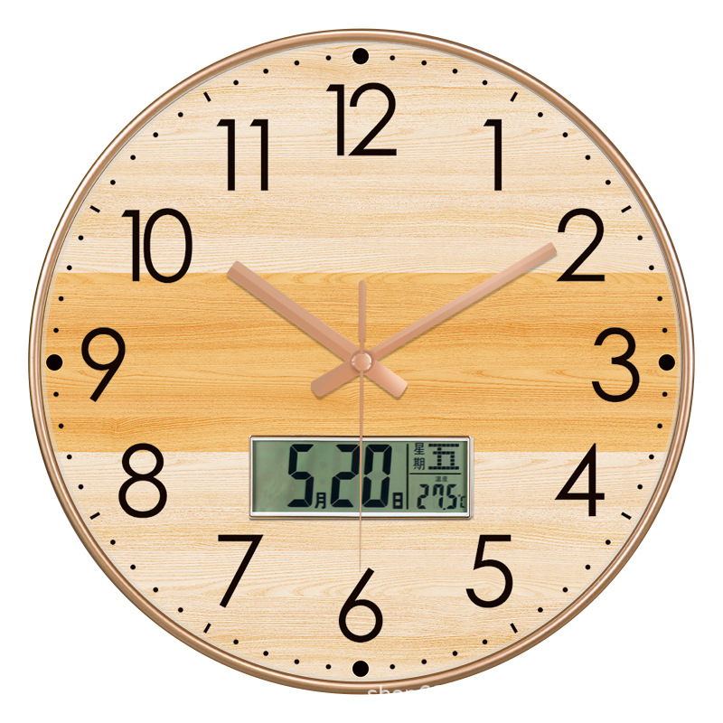 Reloj de pared creativo estilo nórdico - Con display de temperatura y calendario - Silencioso - Para sala de estar y dormitorio - Diseño atmosférico