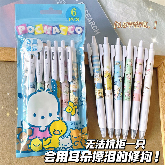 6PCS Bolígrafos Kawaii Sanrio Neutros Cinnamoroll My Melody Kuromi1