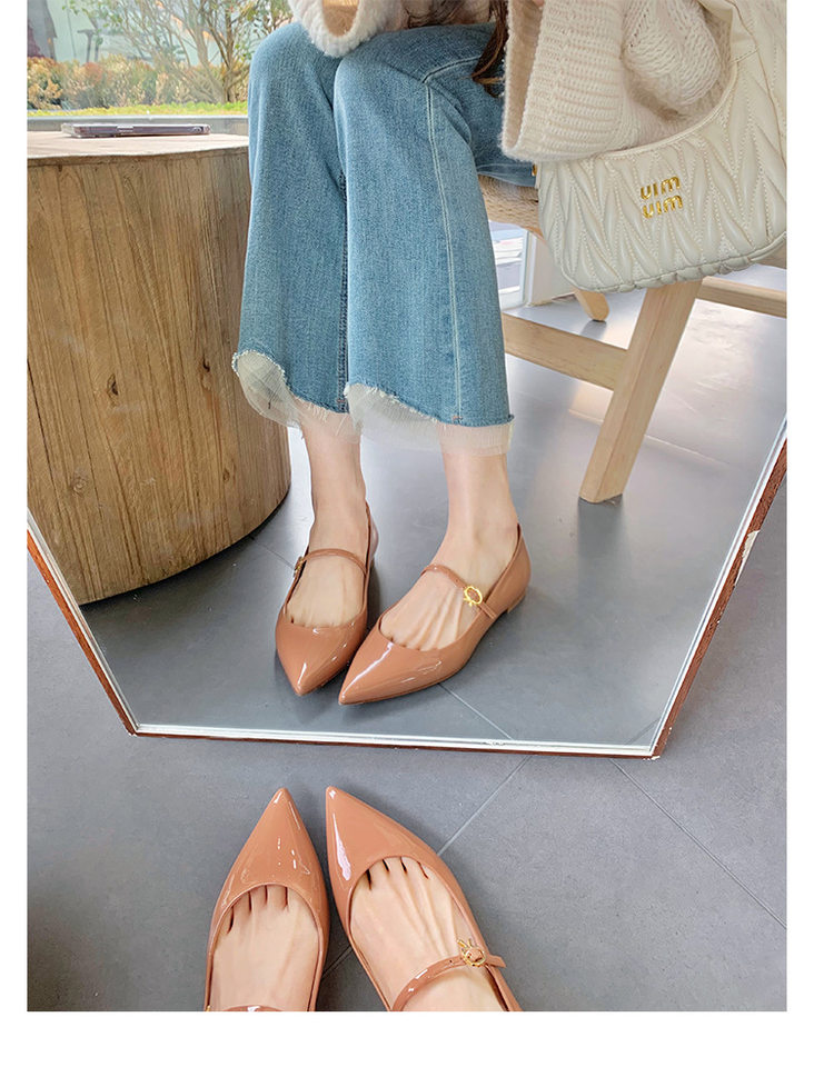 Giày cao gót nữ mũi nhọn quai ngang da mềm gót thấp 1–3 cm — Màu hồng nude, Màu đen chi tiết 50
