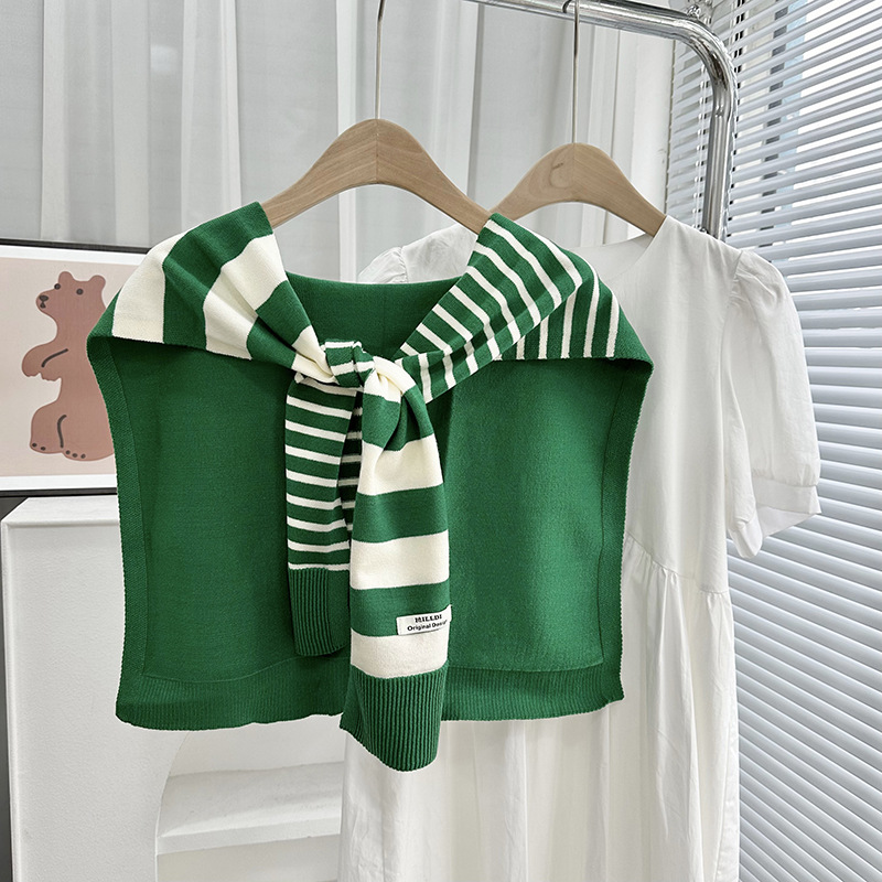 Primavera y otoño tejido a rayas cruzadas pequeñas sopales de cuello decoración delgada hombro de collar falso cardigan nudo