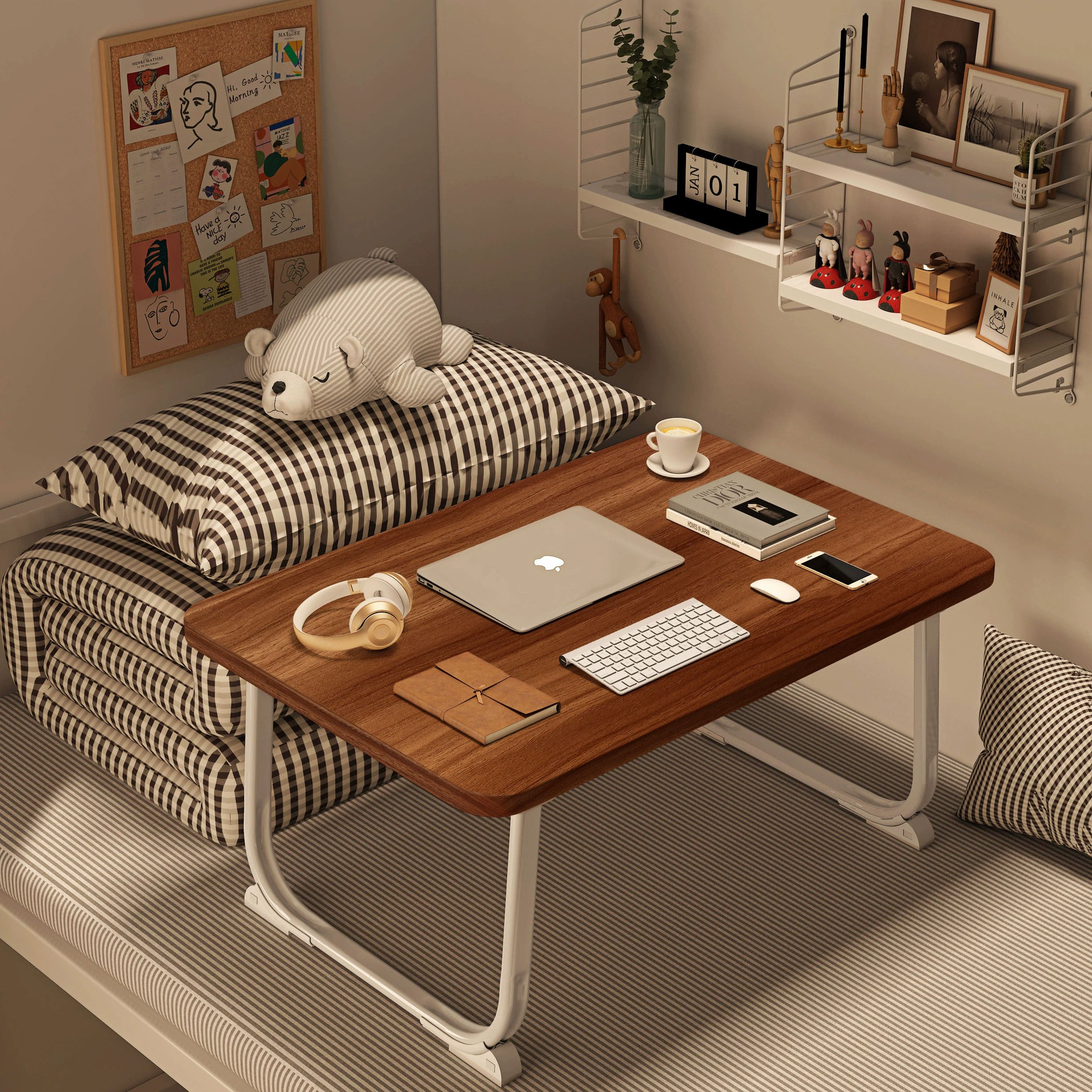 Маленький прикроватный столик, складной столик с эркером, студенческий прикроватный столик в общежитии, подставка для ноутбука, офисный стол для ленивых