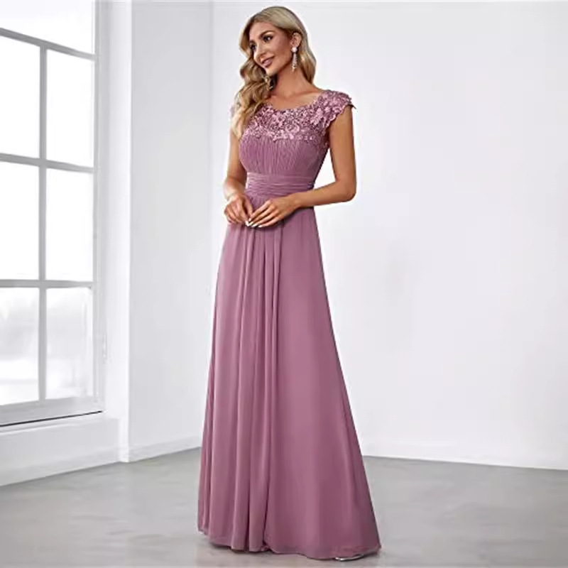 Cross-border Evening Dress Foreign Trade Chiffon Lace Summer New Elegant Romantic Women's Banquet Performance Dress