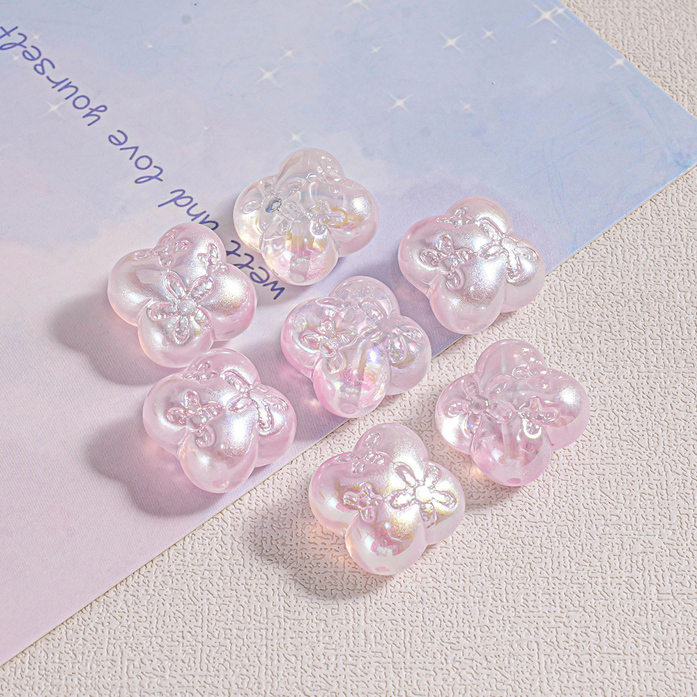 Cadena de teléfono con cuentas de trébol de cuatro hojas de colores, con diseño estampado y chapado en color, material de bricolaje para decoración, piezas pequeñas de ABS.