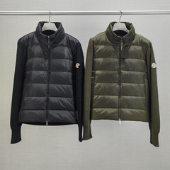 高品原标蒙家经典标LOGO刺绣拼接针织袖90鸭绒立领羽绒服外套男女