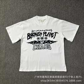 跨境潮牌外贸BP卡通骷髅发泡印花圆领短袖T恤男女高街宽松休闲服