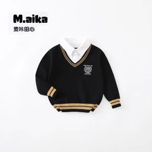 2024儿童Y01春秋款假两件针织毛衣学院风洋气上衣春秋款长袖男童