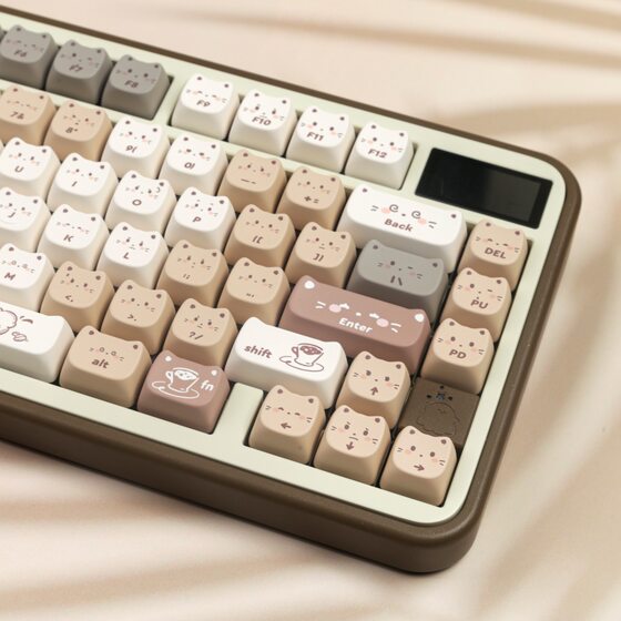 MAO Cat Height Coffee Cat Large Full Set PBT Thermal Sublimation Keycap Separate Spaces 7u Supplement