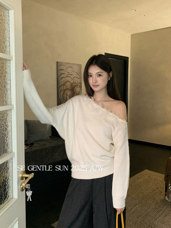 秀熙熙2025秋季新款白标宽松长袖花朵针织衫上衣小衫毛衣女25052|undefined