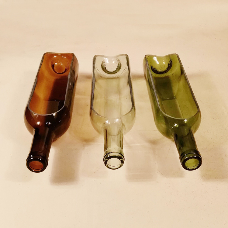 切割750ml墨绿色红色透明红酒啤酒瓶带木塞种花花瓶家居摆件