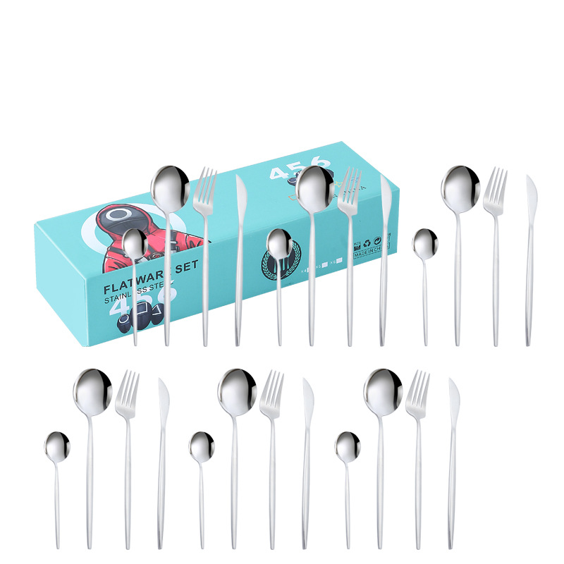 Amazon transfronterizo portugués vajilla de acero inoxidable 24 piezas conjunto cuchillo de comida occidental, tenedor y cuchara YY pequeña caja traje regalo de boda
