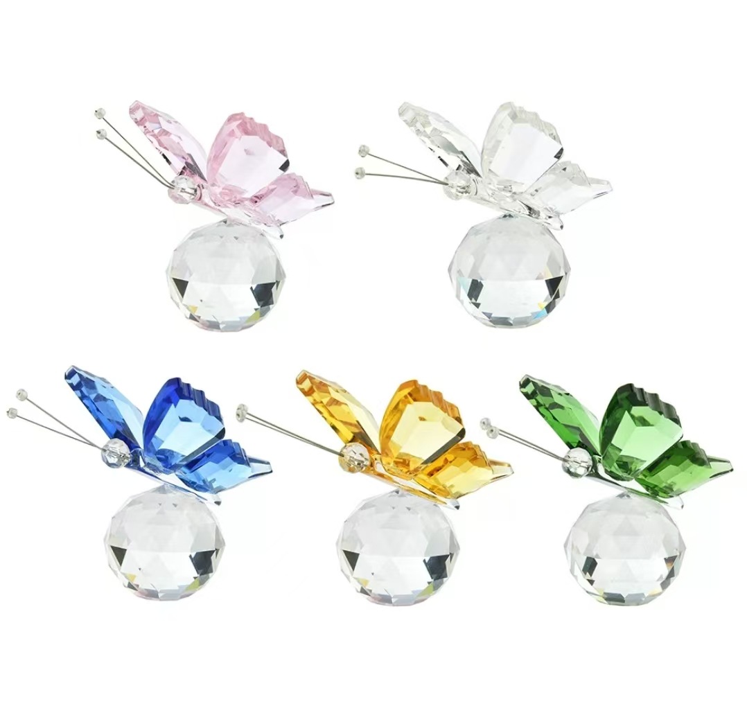 Luxury Crystal Butterfly Desktop Ornament, Iridescent Gradient Faceted Crystal Ball for Car and Home Decoration, Birthday Gift