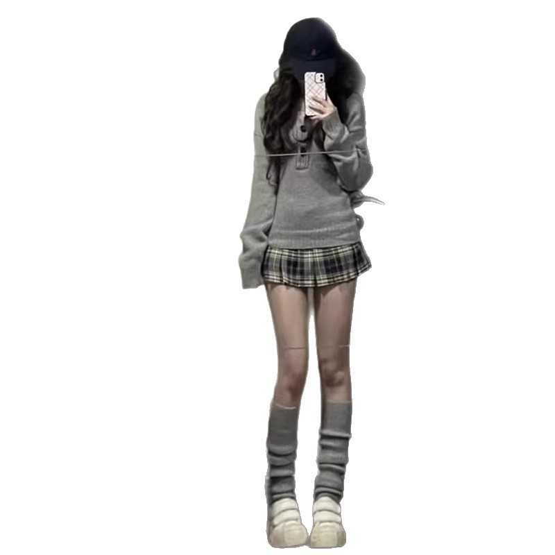辣妹修身灰色长袖毛衣女秋冬季新款打底内搭针织衫上衣|undefined
